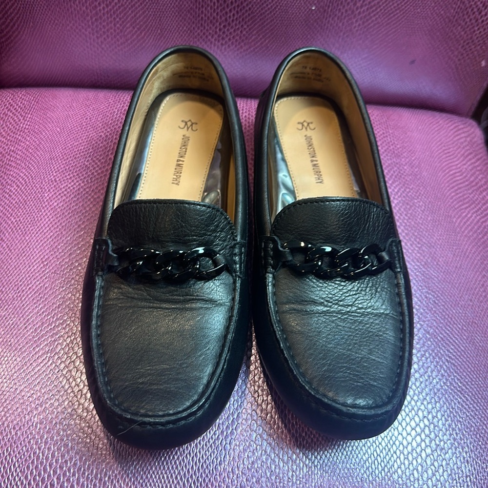 Johnston and Murphy black chain loafers